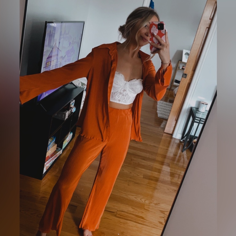 NWOT Orange Plisse Two Piece Set